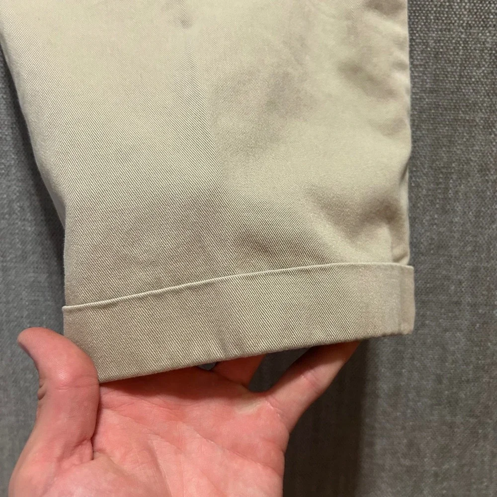Polo Ralph Lauren Chino Pants Mens 38x32 Khaki Tan Pleated Cuffed Cotton Twill